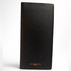 Vintage Salvatore Ferragamo Brown Leather Long Wallet Checkbook Made in Italy